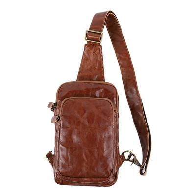 头层牛皮复古胸包大容量斜挎包