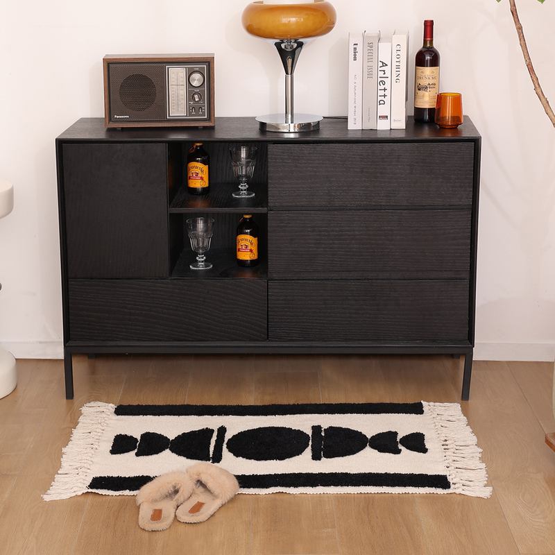 美式风格几何棉线编织入户地垫60X90cm彩色簇绒地垫批发手工流苏