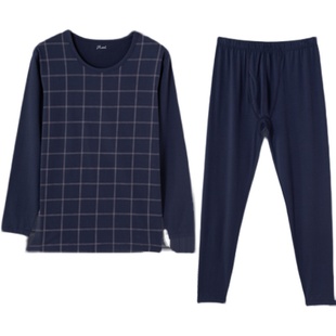 顶呱呱顶瓜瓜秋衣秋裤男士格纹薄款保暖内衣青年贴身打底棉毛衫套