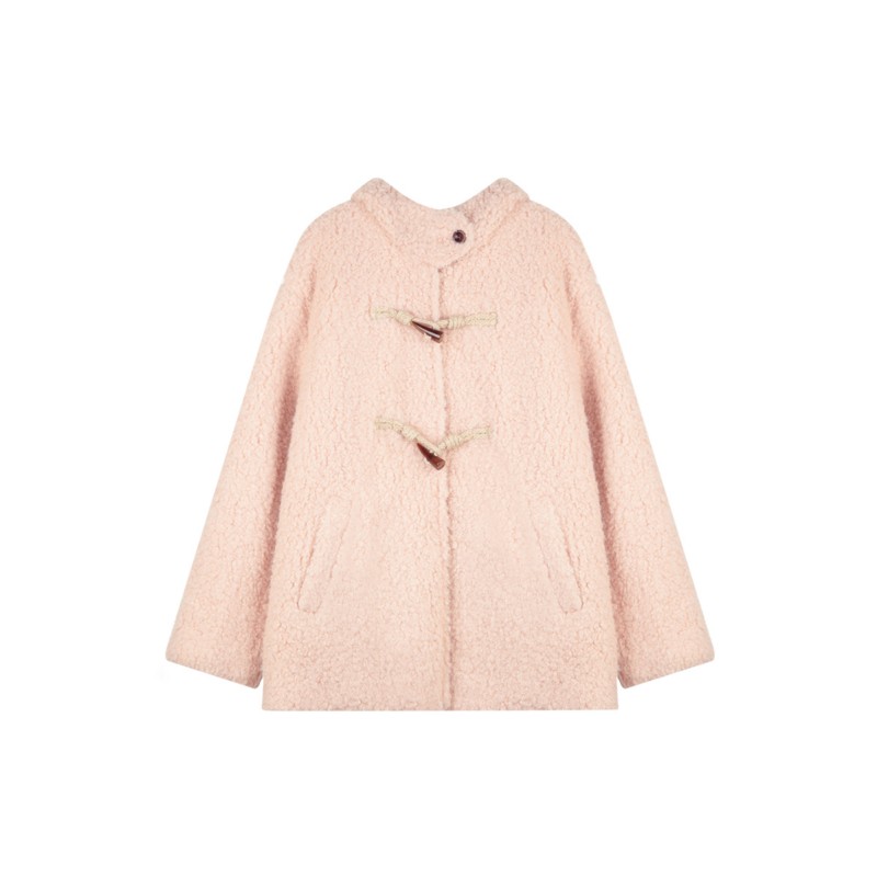 solighter 法式复古圈圈毛连帽牛角扣外套女冬季2025年新款厚外套