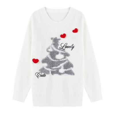 秋水伊人圆领套头毛针织衫