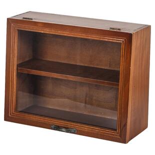 桌面马克杯子收纳盒玻璃茶具展示柜化妆品置物架口红防尘木质带盖