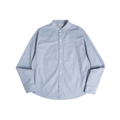 awatinne紧密细条纹立领长袖衬衫