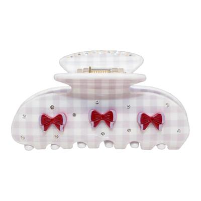emijay白色格子蝴蝶结醋酸抓夹