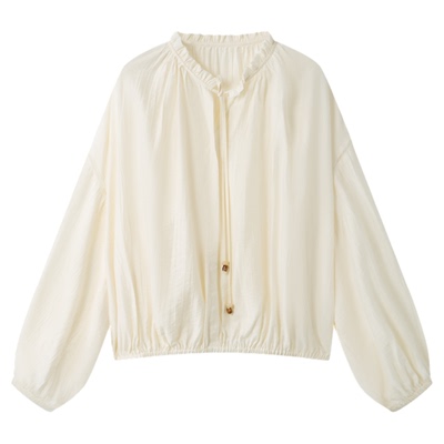 RUISHI芮时“闲暇时光”轻盈慵懒系带花瓣领微透衬衫上衣女夏