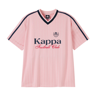 Kappa卡帕 v领t恤女2026年春夏新款宽松百搭美式提花半袖上衣女