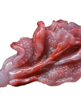 白菜手把件百财把玩件桂林鸡血玉石贵妃白底红摆件64*35*27mm 44g