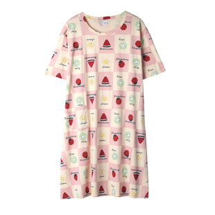 大码睡裙女夏季纯棉短袖加肥加大码胖mm200斤薄款家居睡衣裙