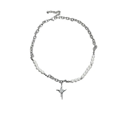 珍珠拼接项链钛钢男女通用