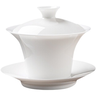 马蹄盖碗甜白玉瓷小号三才单个泡茶碗景德镇功夫茶具家用白瓷茶杯