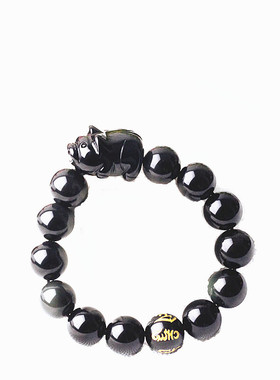 天然黑曜石猪手链男女款猪手串