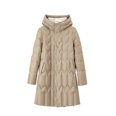 谭飞中长款连帽羽绒服百搭鹅绒服