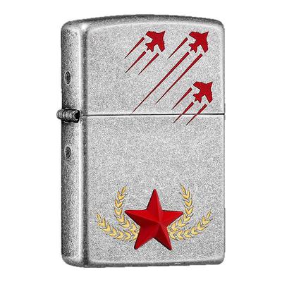 zippo打火机正品长空忠魂古银五角星/五星防风煤油火机退伍季礼物