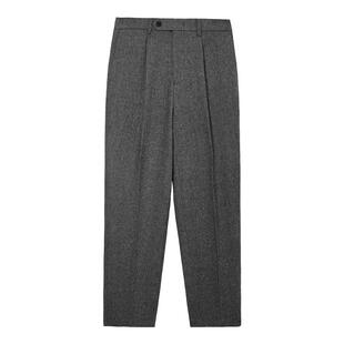 w2x2023冬季厚款羊毛呢休闲裤直筒宽松小西装裤垂坠感青年长裤子