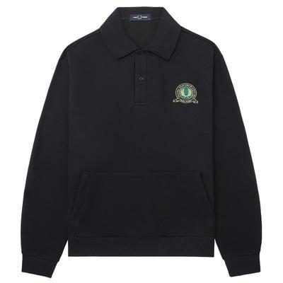 FRED PERRY男士休闲卫衣2025冬季翻领半开襟袋鼠兜麦穗刺绣M1382