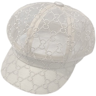 韩版潮新款网纱八角帽子女夏季薄款防晒百搭鸭舌帽休闲透气遮阳帽