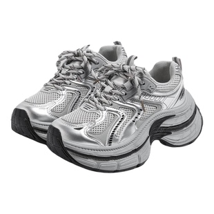 环球银色老爹鞋女款冬季加绒轻便软底超轻超厚底增高小个子运动鞋