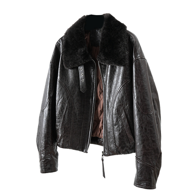 高级感羊毛毛领真皮羽绒服女鹅绒