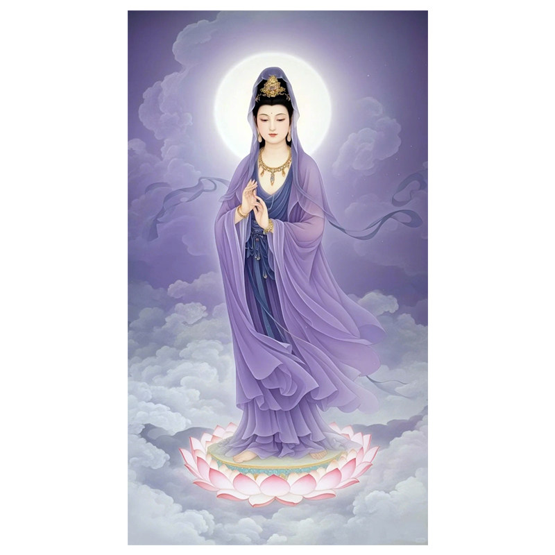 观音菩萨十字绣2026新款线绣客厅过道玄关家用供奉画像紫衣观音