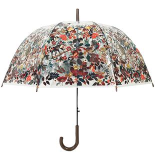 浮羽弯柄雨伞 英伦风数码热带雨林拱形伞拍照半自动长柄伞透明伞