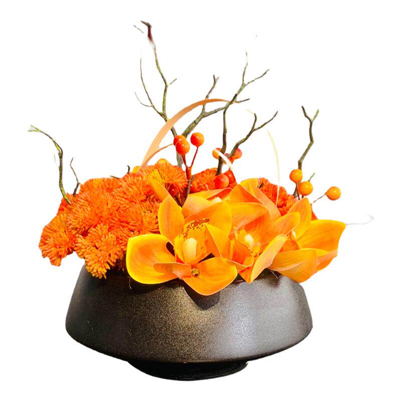 现代新中式仿真花艺售楼部酒店茶几桌面装饰餐桌花艺陶瓷盆景摆件