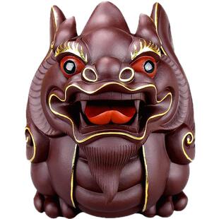 指间陶艺 精品宜兴紫砂茶宠雕塑摆件 名家戈家俊描金飞黄腾达貔貅