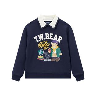 TeenieWeenie Kids小熊童装25秋冬女童学院翻领红色加绒套头卫衣