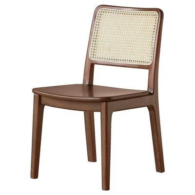 西物黑胡桃木复古藤编椅