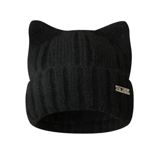 猫耳朵毛线帽冬季加绒加厚保暖护耳帽子女生可爱显脸小针织帽冷帽