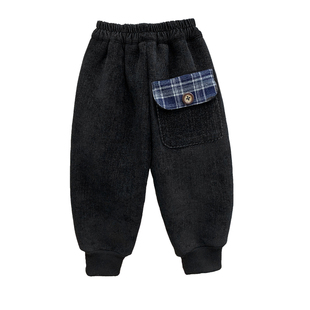 儿童加绒加厚裤子2025新款雪尼尔牛仔裤冬季中小童保暖男童一体绒