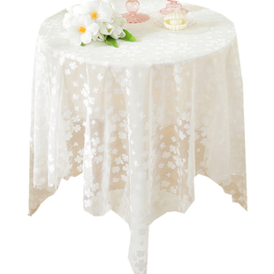 轻奢高级感蕾丝圆桌桌布2025餐展台布茶几白纱甜品奶油风防尘盖布