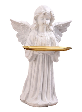 欧式天使托盘摆件美式复古树脂雕塑工艺品客厅玄关钥匙家居装饰品