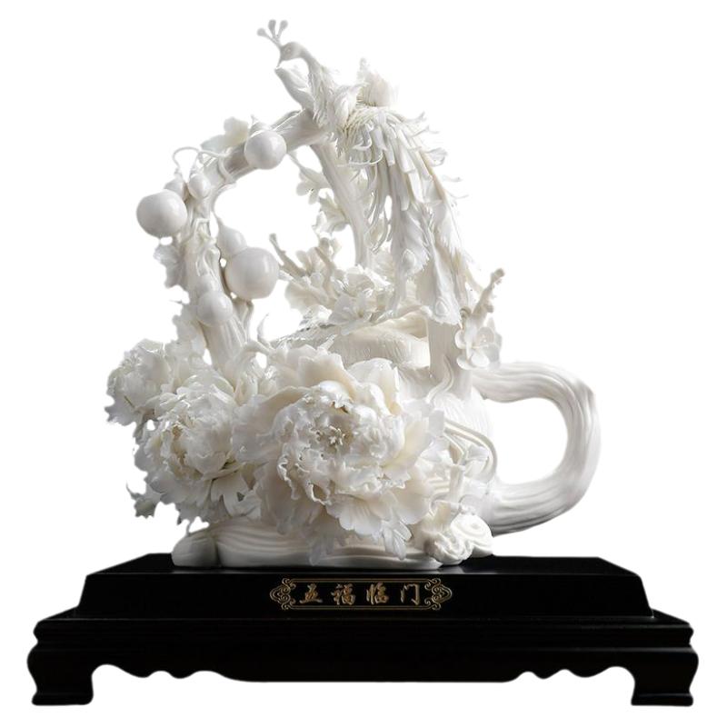 素茗《五福临门》中国白陶瓷摆件