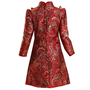 女童旗袍拜年服新年秋冬季唐装丝绒红色国风新中式儿童礼服过年服