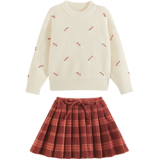 女童套装秋冬2026新款洋气儿童加厚毛衣冬季宝宝加绒裙子新年衣服