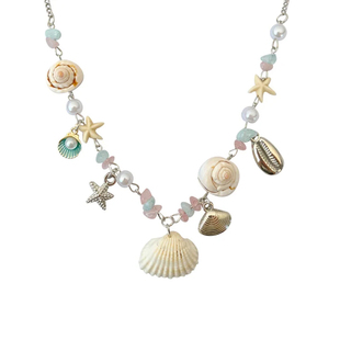 海星贝壳珍珠彩色串珠项链女海边度假风锁骨链夏天甜酷颈链配饰