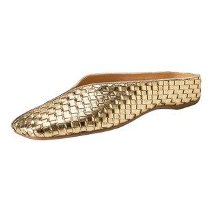 真皮包头半拖鞋女外穿2026夏新款编织凉拖鞋软皮百搭平底低跟凉鞋