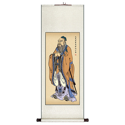 孔子画像新中式书房卷轴挂画