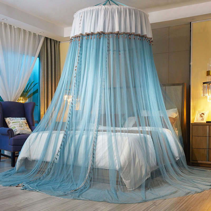 吊顶圆顶公主风欧式蚊帐家用免安装2.0米床1.5m1.8双人吸顶纹账