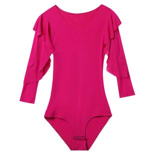 拉丁舞女上衣网纱长袖练功服2025新款成人连体摩登舞蹈服装高级感