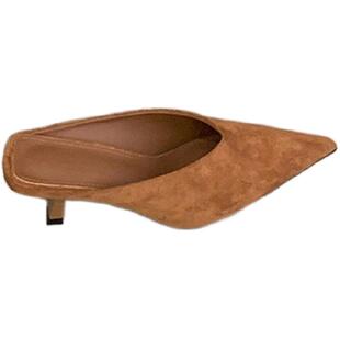 2026夏季新款法式尖头绒面细跟包头高跟鞋女时尚百搭通勤半拖鞋子