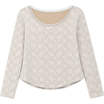 DM100大码百搭甜美蕾丝收腰T恤