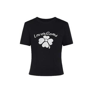 FIVE PLUS四叶草T恤女短袖上衣刺绣字母撞色印花美式复古新款女装