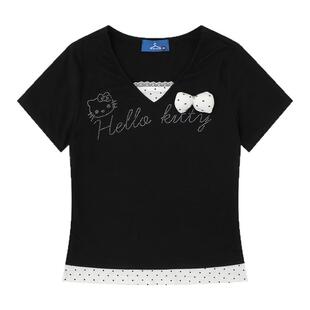 MoCreation 甜美可爱Hello Kitty印花V领短袖T恤女夏修身显瘦上衣