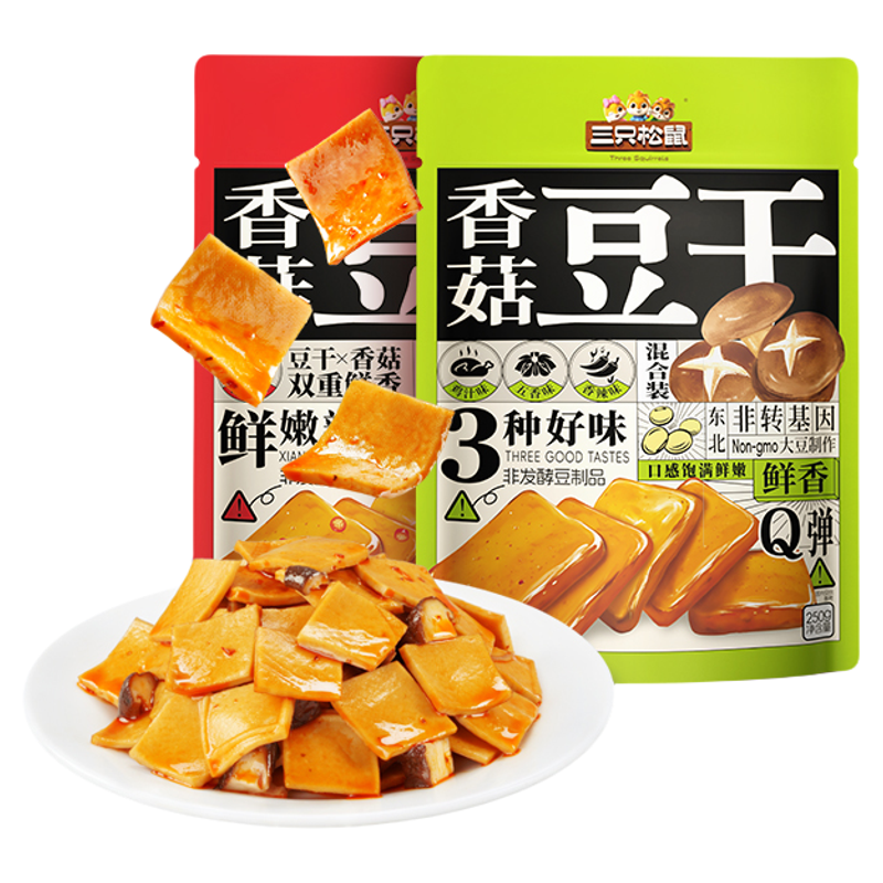 三只松鼠Q弹豆干300g辣味辣条豆腐干香菇豆干制品臭豆腐解馋零食