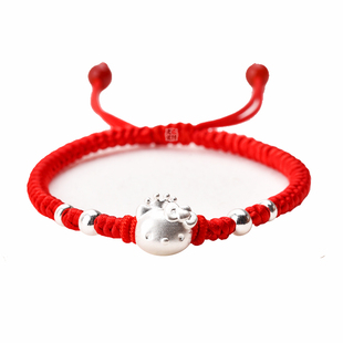 999足银KT猫红绳手链手工编织纯银手绳饰品男女情侣甜美生日礼物
