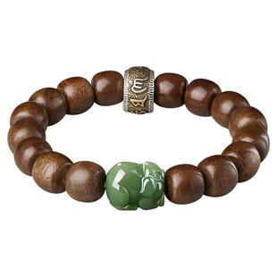 沉香木手串男士十二生肖和田玉文玩佛珠木质老料原木盘玩念珠手链