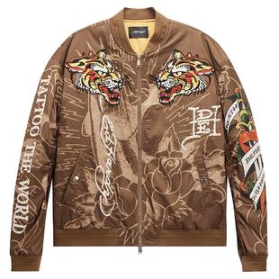 Ed Hardy埃德哈迪春季流行新款绣花标数码印烫钻男士棉服外套