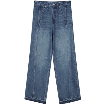 LESS春秋水洗牛仔裤女设计感高腰宽松休闲拖地阔腿裤子2O8E12680