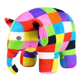 花格子大象毛绒玩偶elmer经典绘本启蒙布偶安抚公仔儿童益智玩具